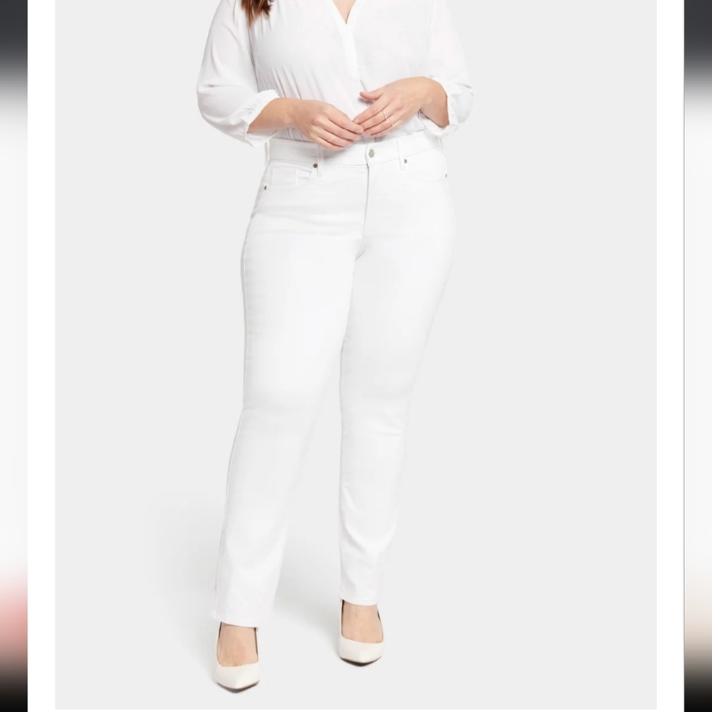 NWT NYDJ Marilyn Straight Jeans Cool Embrace Optic White‎ Plus Size Petite 28 P